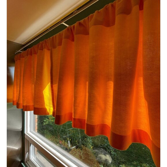 Vintage 70s Sears curtains, boho ribbed bright yellow short panels, pair - Picture 3 of 10